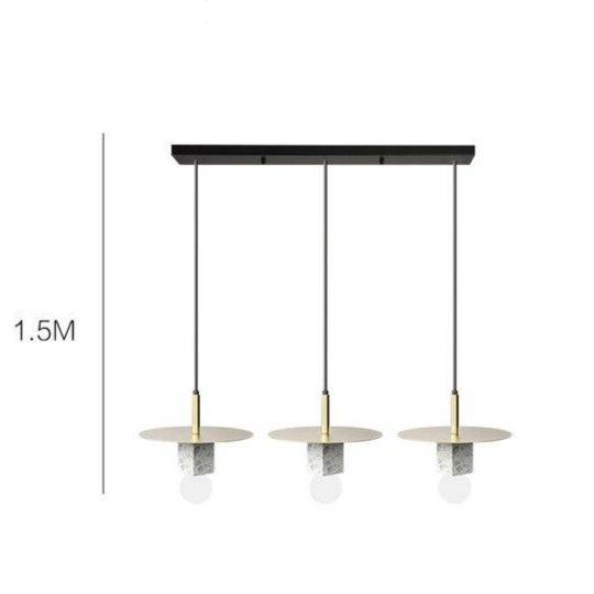 Suspension design LED avec cube en marbre et disque doré