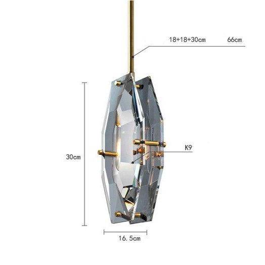 Suspension design LED avec verre en forme de crystal et tige dorée Loft