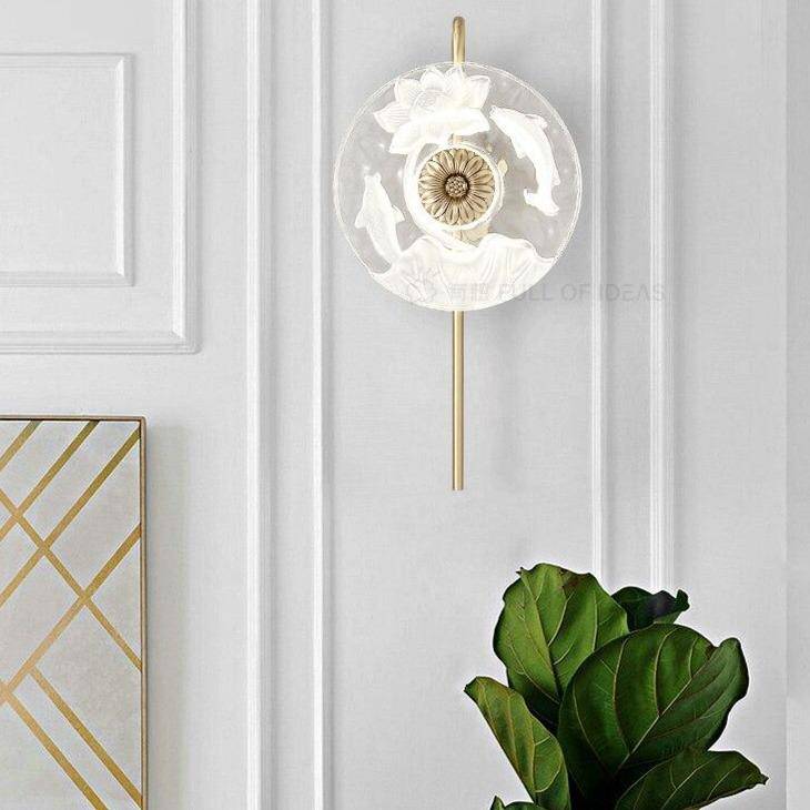 Applique murale design LED avec disque en verre à motifs fleurs