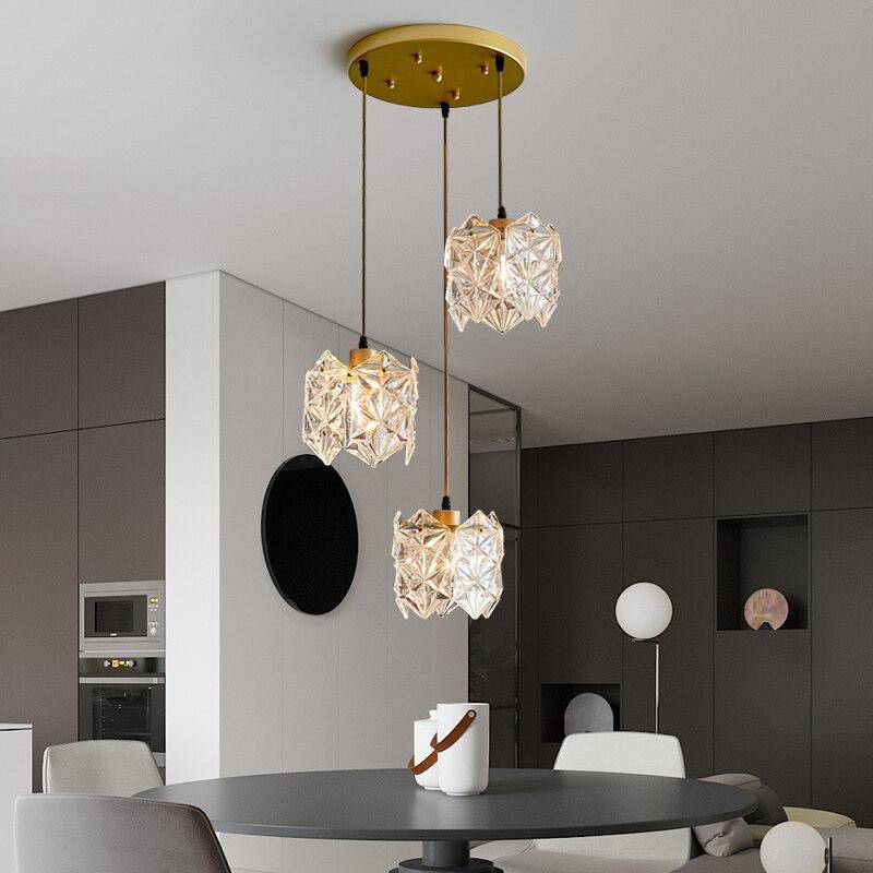 Suspension design LED avec abat-jour en verre cristal Luxury
