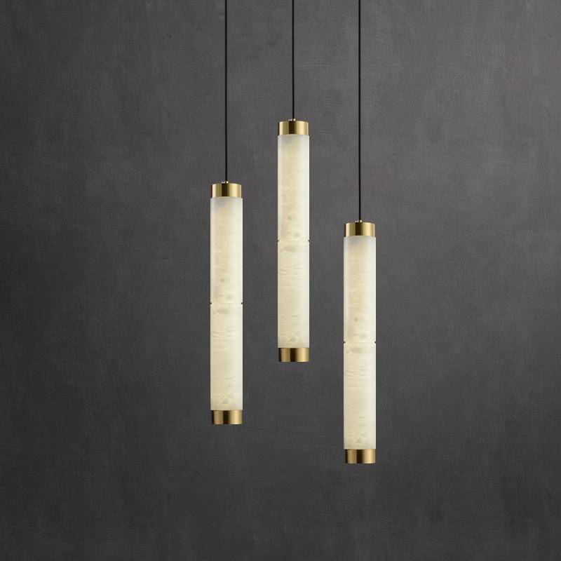 Suspension design LED en marbre avec bords dorés