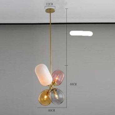 Suspension design en verre LED avec trois abat-jours colorés