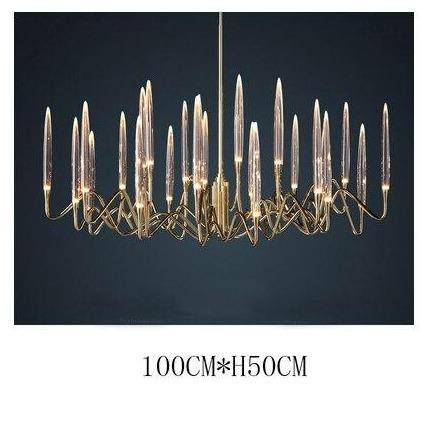 Lustre design LED avec tiges dorées et verre style Hotel