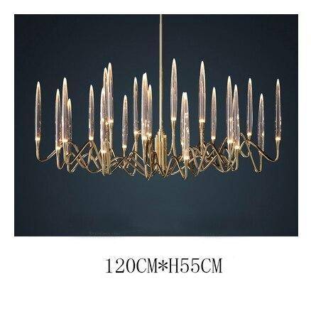 Lustre design LED avec tiges dorées et verre style Hotel