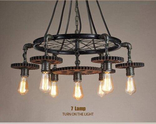 Lustre rétro LED avec ampoules Edison et engrenages industriels