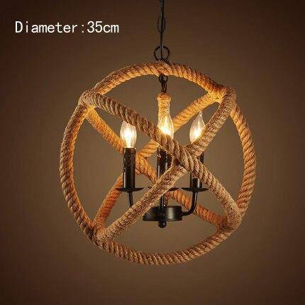 Suspension rustique LED avec cercle de cordage