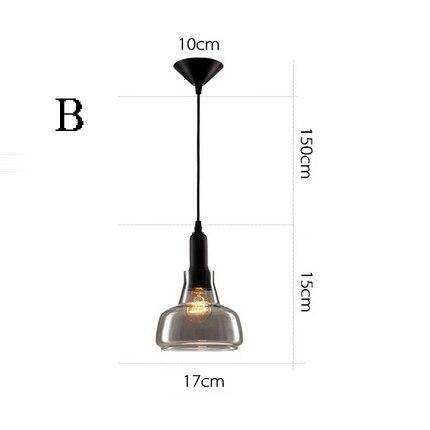 Suspension design LED noire avec abat-jour arrondie en verre