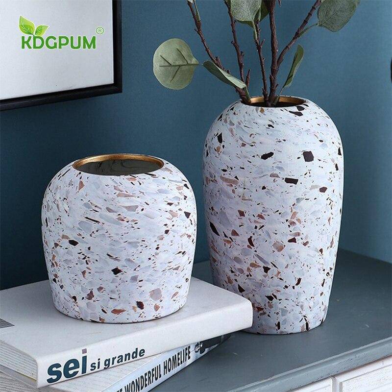 Vase design en céramique style Terrazzo blanc