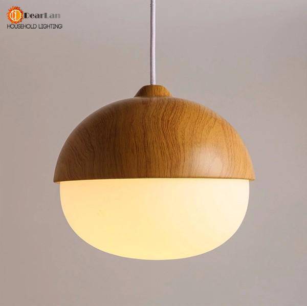 Suspension moderne LED avec abat-jour arrondi en bois style Marla