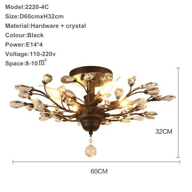 Lustre LED en cristal doré à feuilles