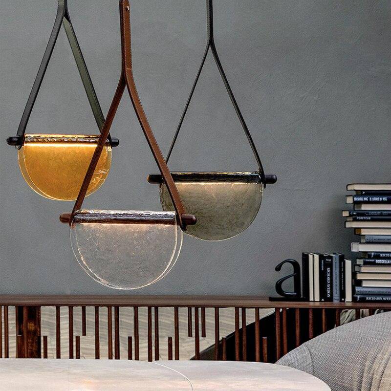 Suspension design LED avec demi-cercle verre Creative