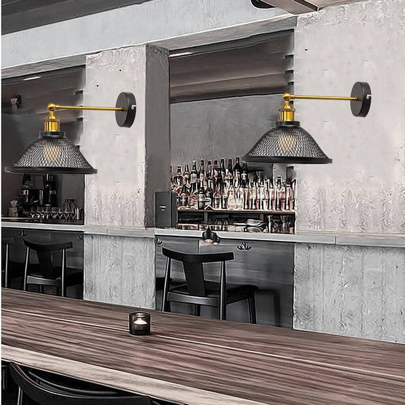 Applique murale design à LED avec abat-jour cage en métal noir Rétro