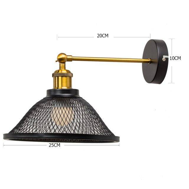 Applique murale design à LED avec abat-jour cage en métal noir Rétro