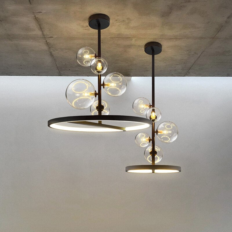 Lustre design LED circulaire en métal noir Romane
