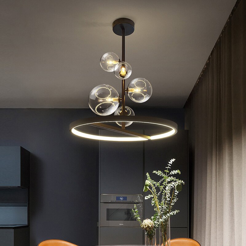 Lustre design LED circulaire en métal noir Romane
