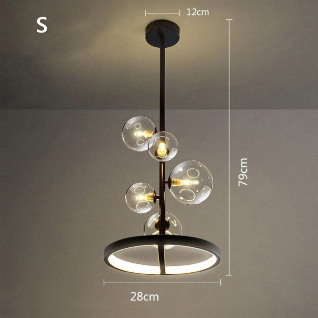 Lustre design LED circulaire en métal noir Romane