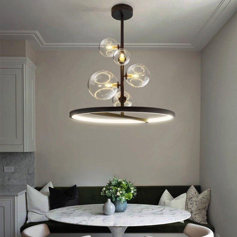 Lustre design LED circulaire en métal noir Romane