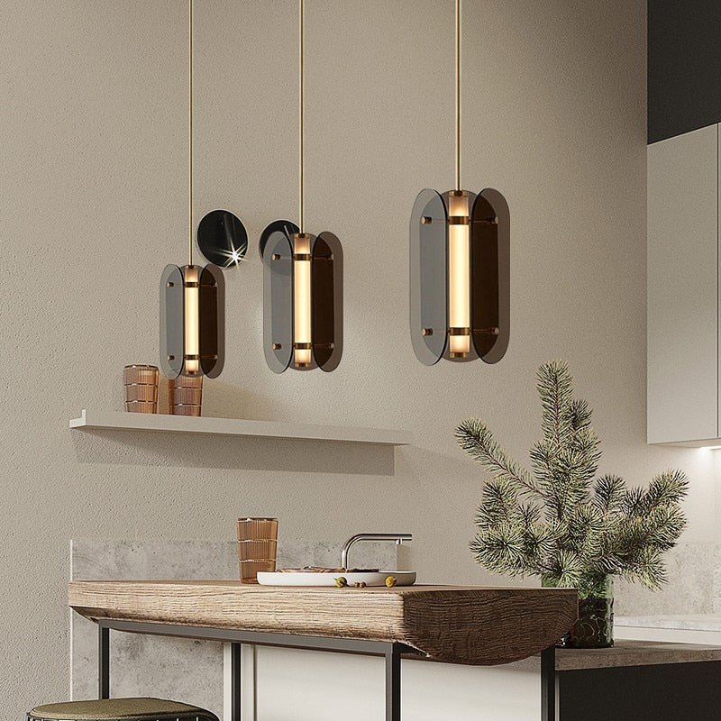 Suspension moderne avec abat-jour en verre teinté Rahki