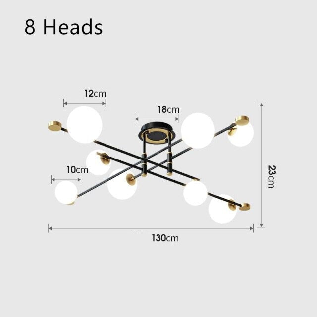 Lustre moderne LED bras croisés noirs et détails dorés Poline