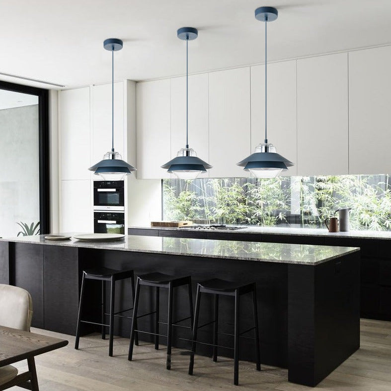 Suspension industrielle LED double abat-jour coloré Armel