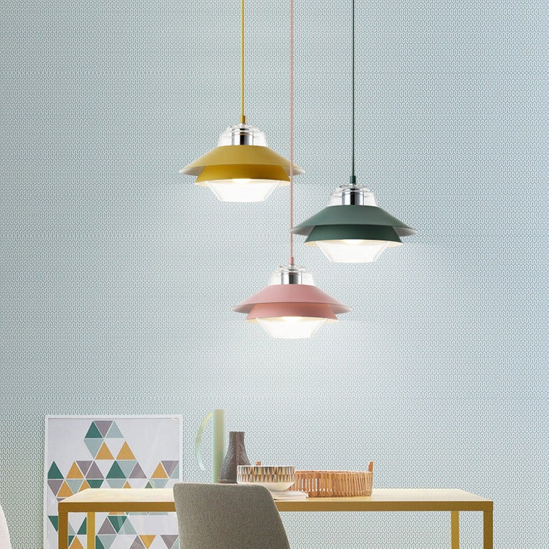 Suspension industrielle LED double abat-jour coloré Armel