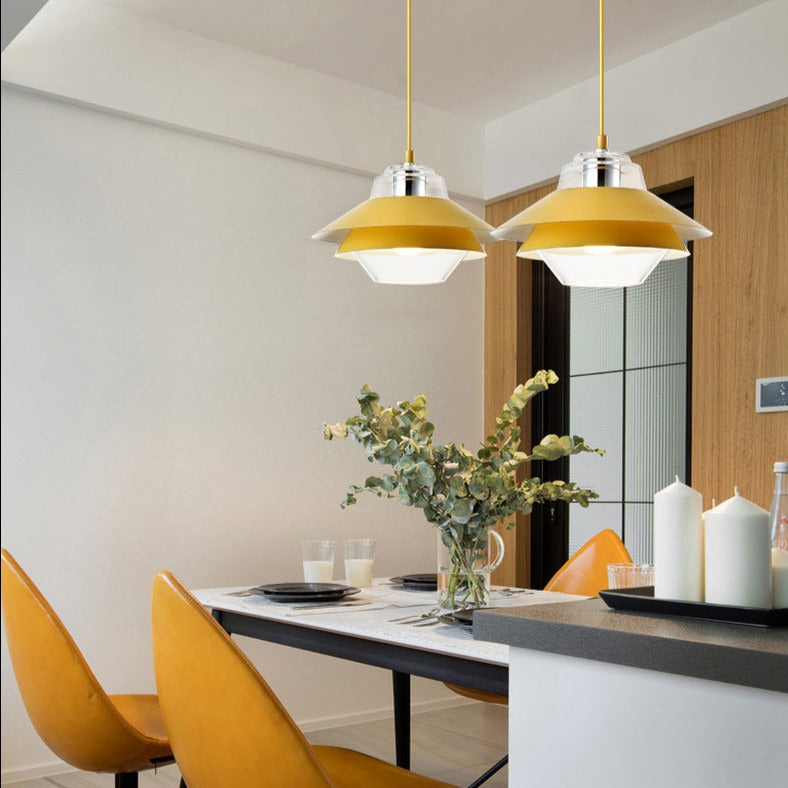 Suspension industrielle LED double abat-jour coloré Armel