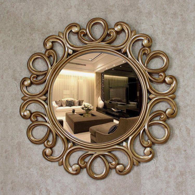 Miroir mural décoratif 63cm rond doré rétro