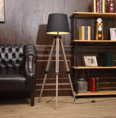 Lampadaire sur pied en tréteaux en bois ajustable avec abat-jour tissu