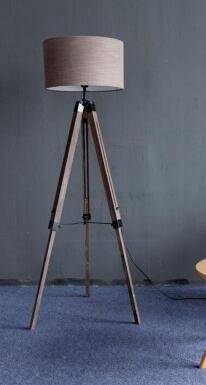 Lampadaire sur pied en tréteaux en bois ajustable avec abat-jour tissu