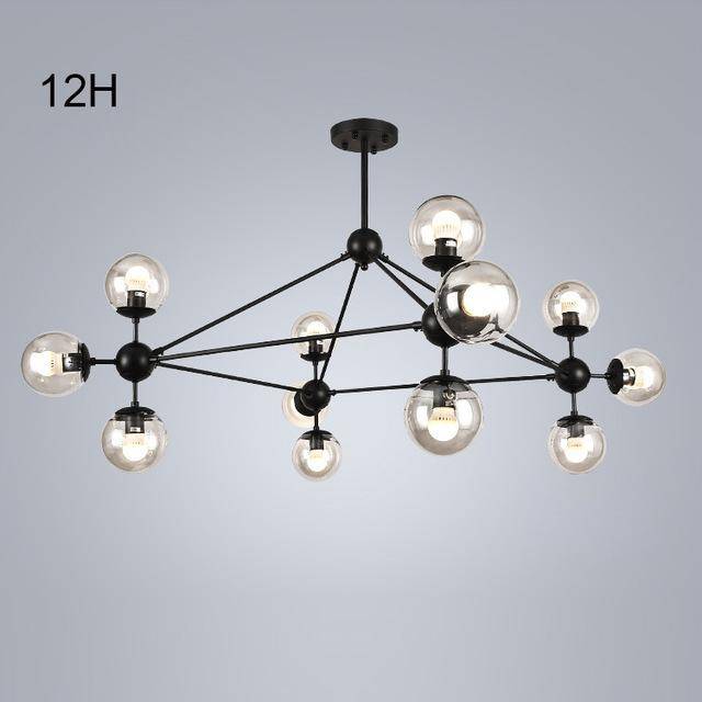 Lustre design noir avec plusieurs branches et verre Livewin