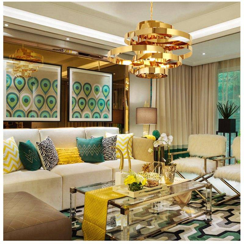 Lustre design anneaux doré à LED Tornado