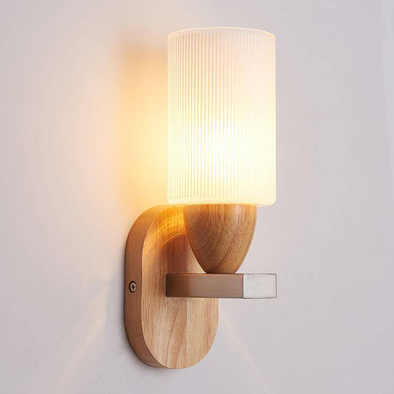 Applique LED en bois et abat-jour en verre Arandela