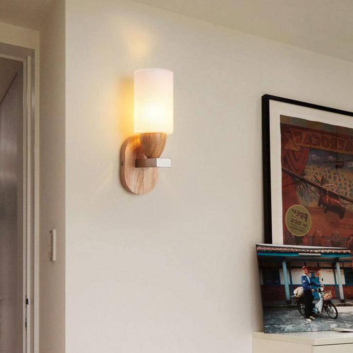 Applique LED en bois et abat-jour en verre Arandela