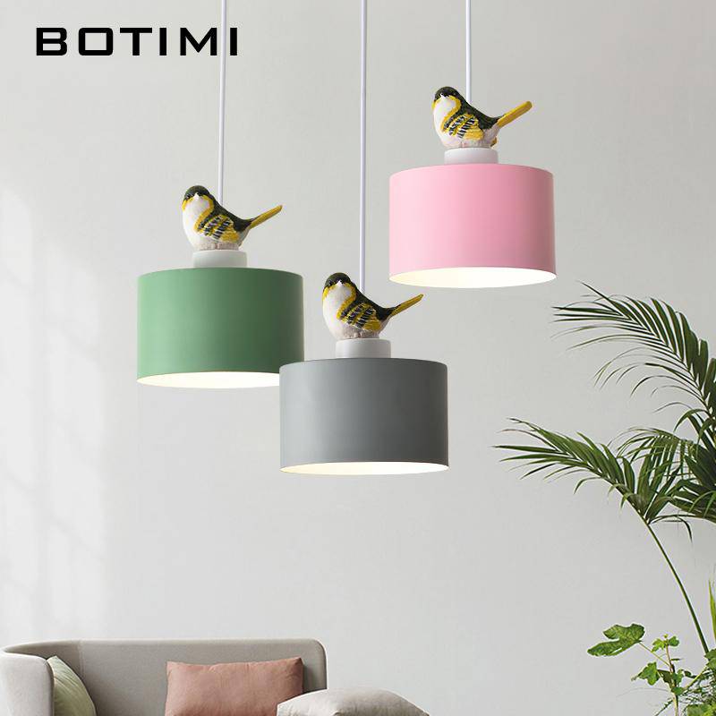 Suspension design LED de couleur avec oiseau Botimi