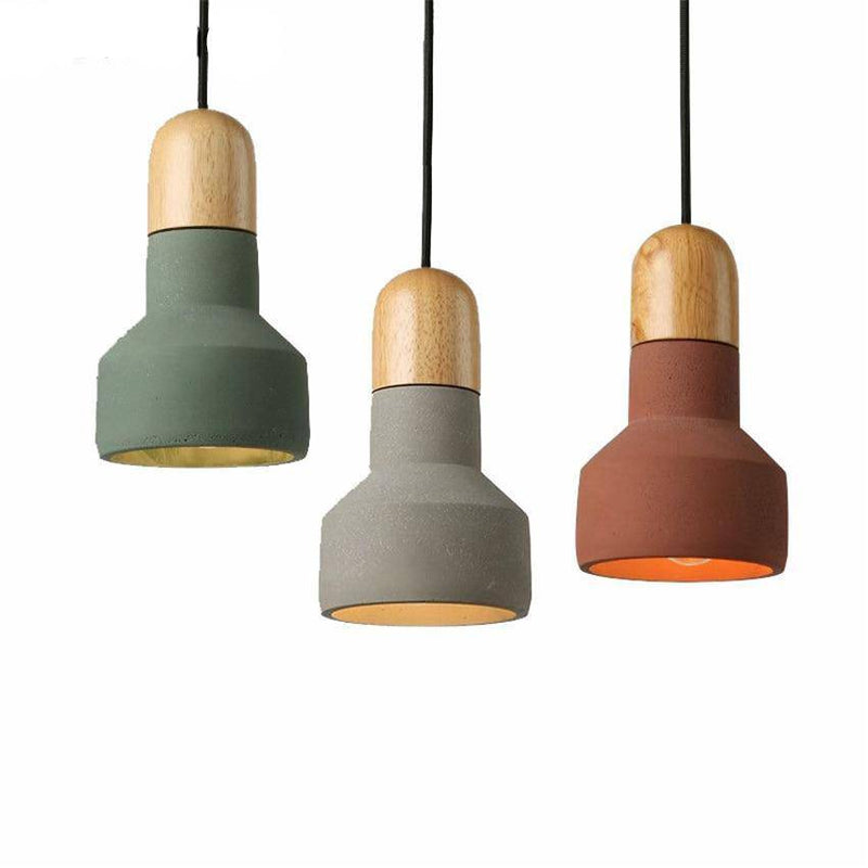 Suspension design LED en ciment et bois Nordic