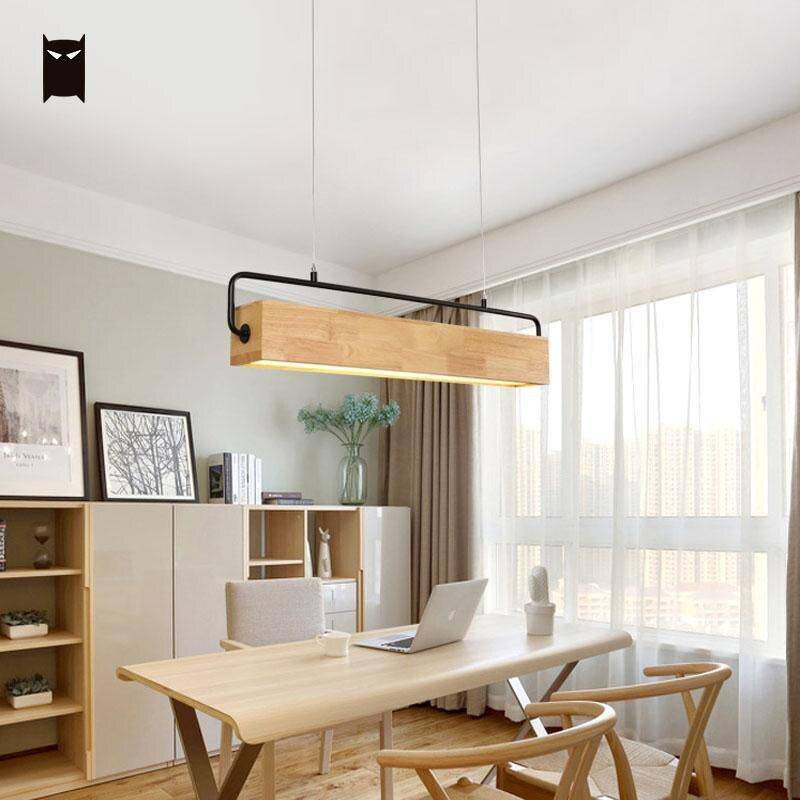 Suspension moderne LED allongée en bois style scandinave