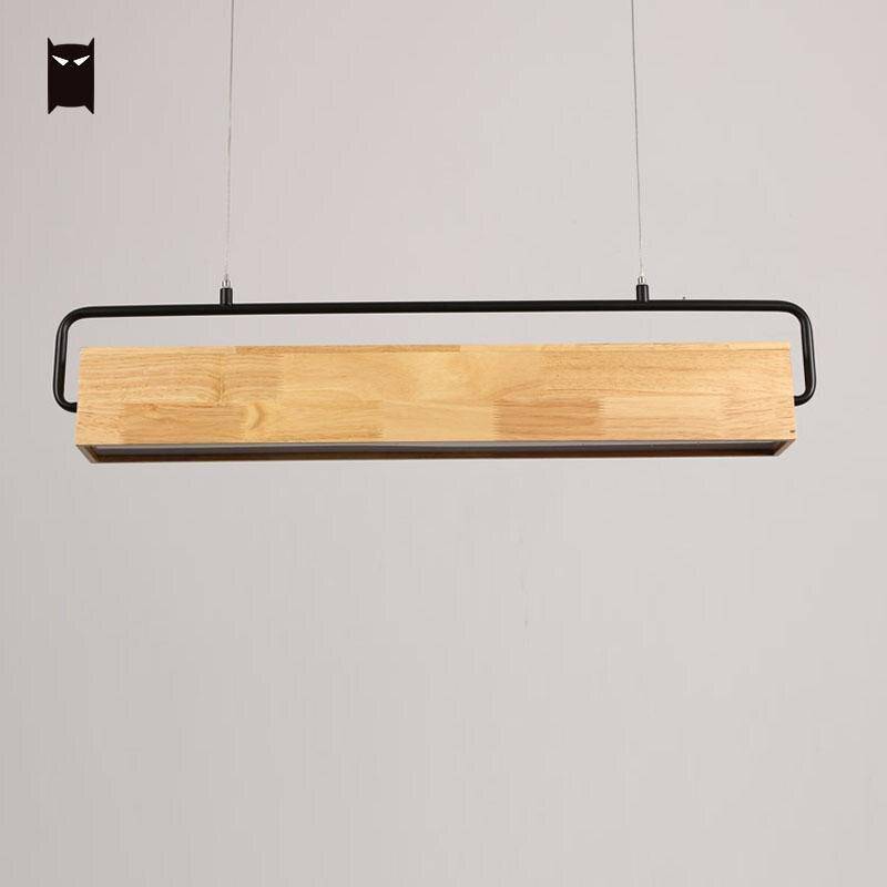 Suspension moderne LED allongée en bois style scandinave