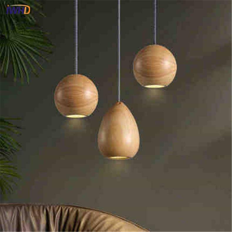 Suspension LED design boule en bois vintage