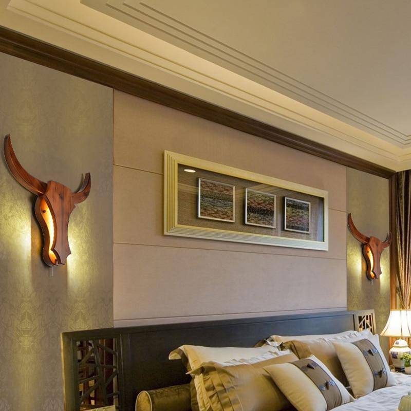 Applique murale LED en bois retro en forme de tête de cerf