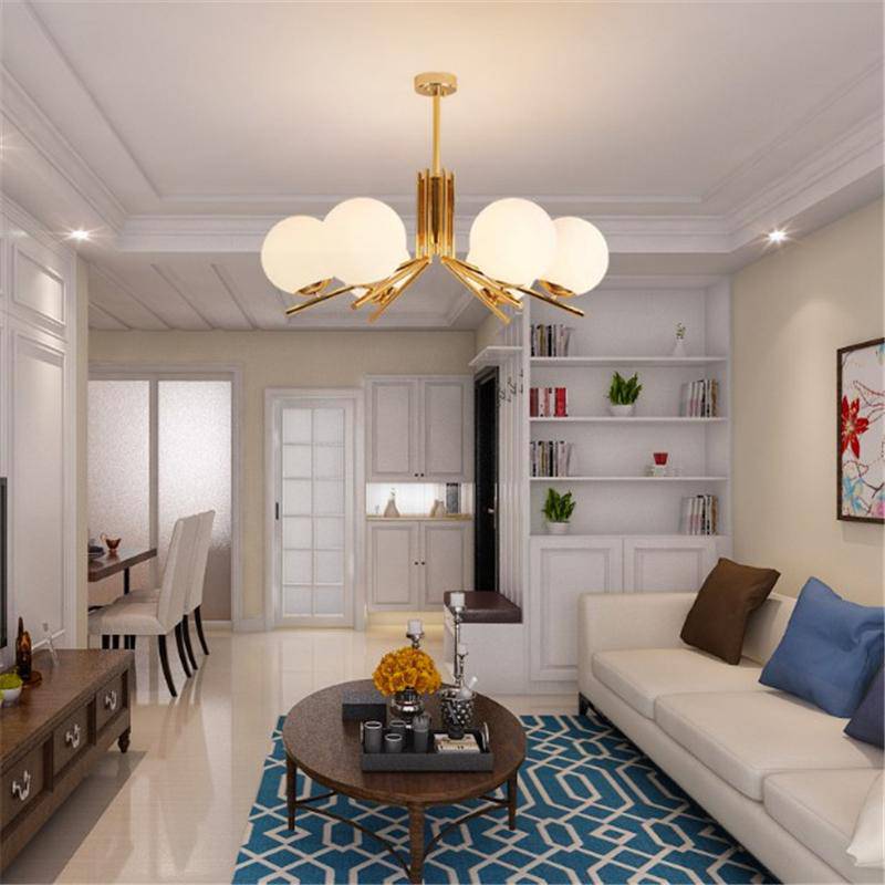 Lustre LED doré avec boules en verre