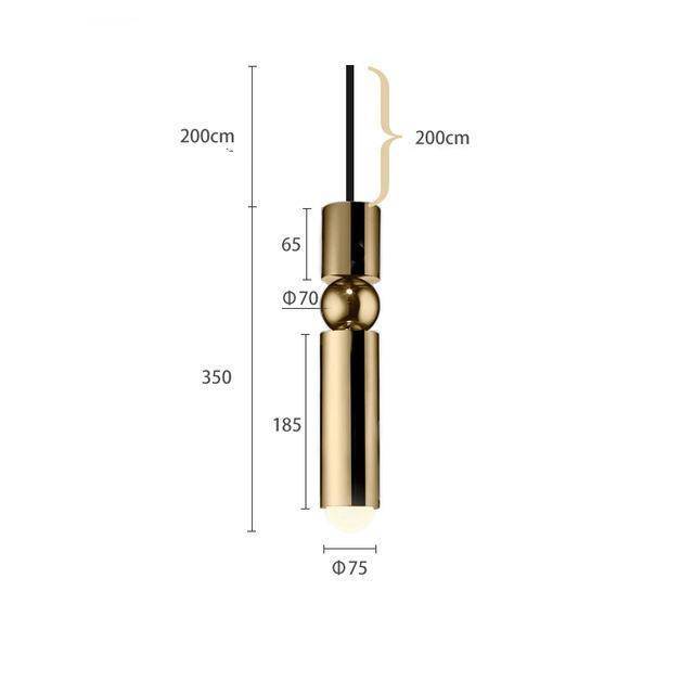 Suspension design LED tube doré avec boule