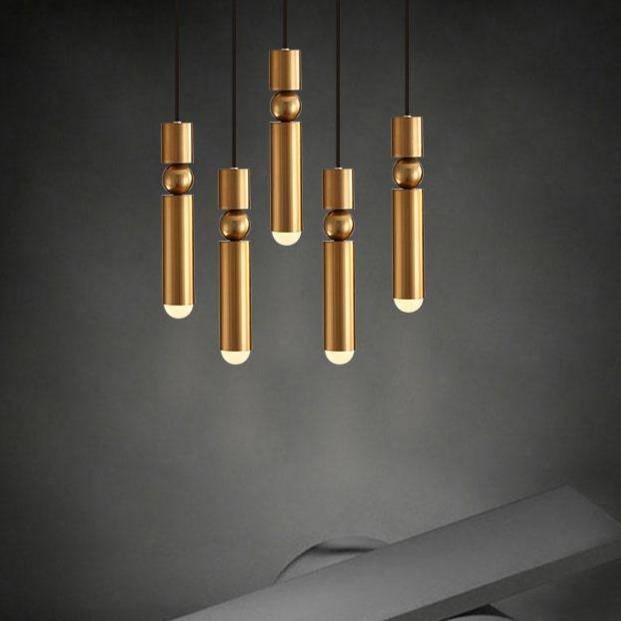 Suspension design LED tube doré avec boule