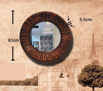 Miroir mural décoratif rond en bois bambou