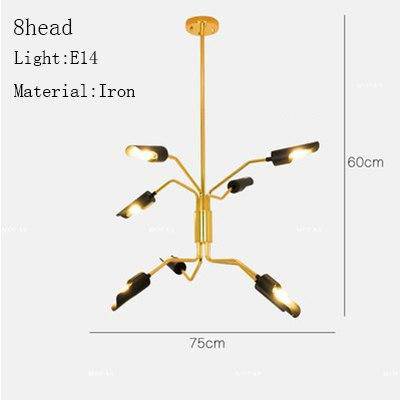 Lustre design à LED avec bras articulés dorés et lampes noires