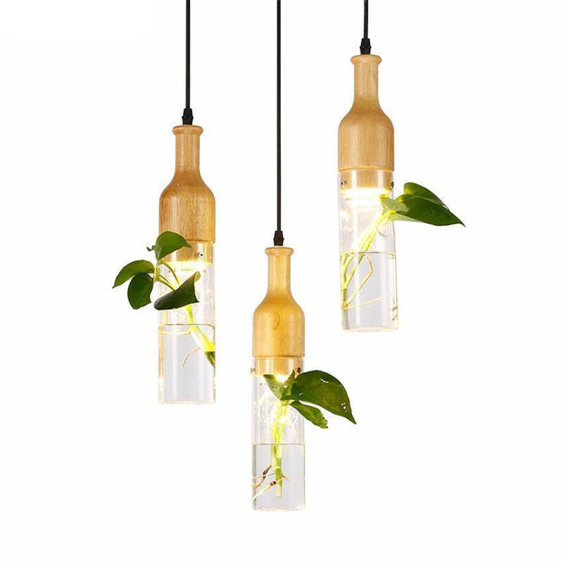 Suspension LED en bois avec plante et réservoir d'eau Bottle