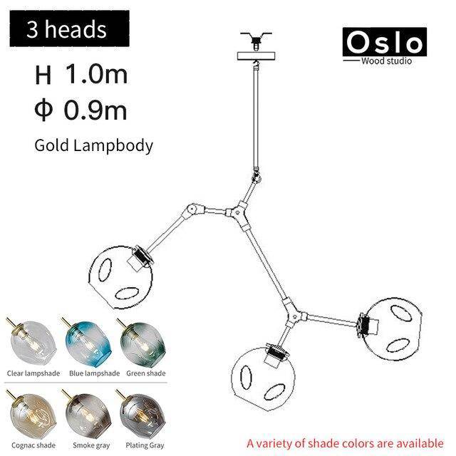 Suspension design LED avec abat-jour en verre style branche Creative