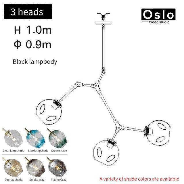 Suspension design LED avec abat-jour en verre style branche Creative