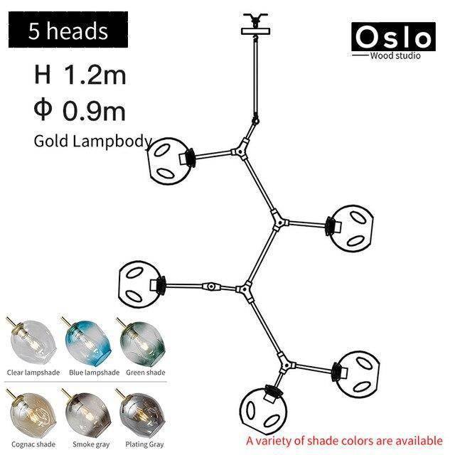 Suspension design LED avec abat-jour en verre style branche Creative