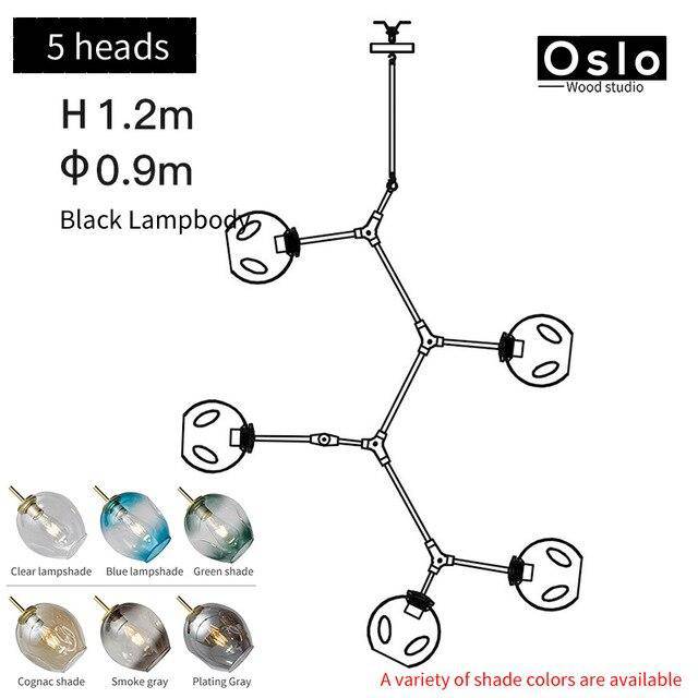 Suspension design LED avec abat-jour en verre style branche Creative