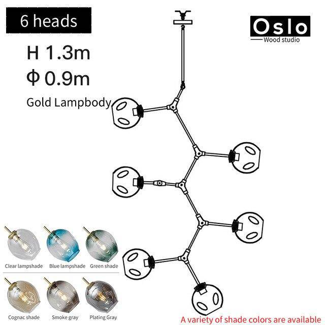 Suspension design LED avec abat-jour en verre style branche Creative